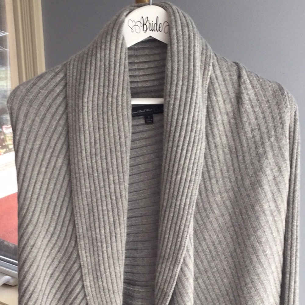 Ribbed Shawl Collar Women's Sweater Cardigan - Gray
